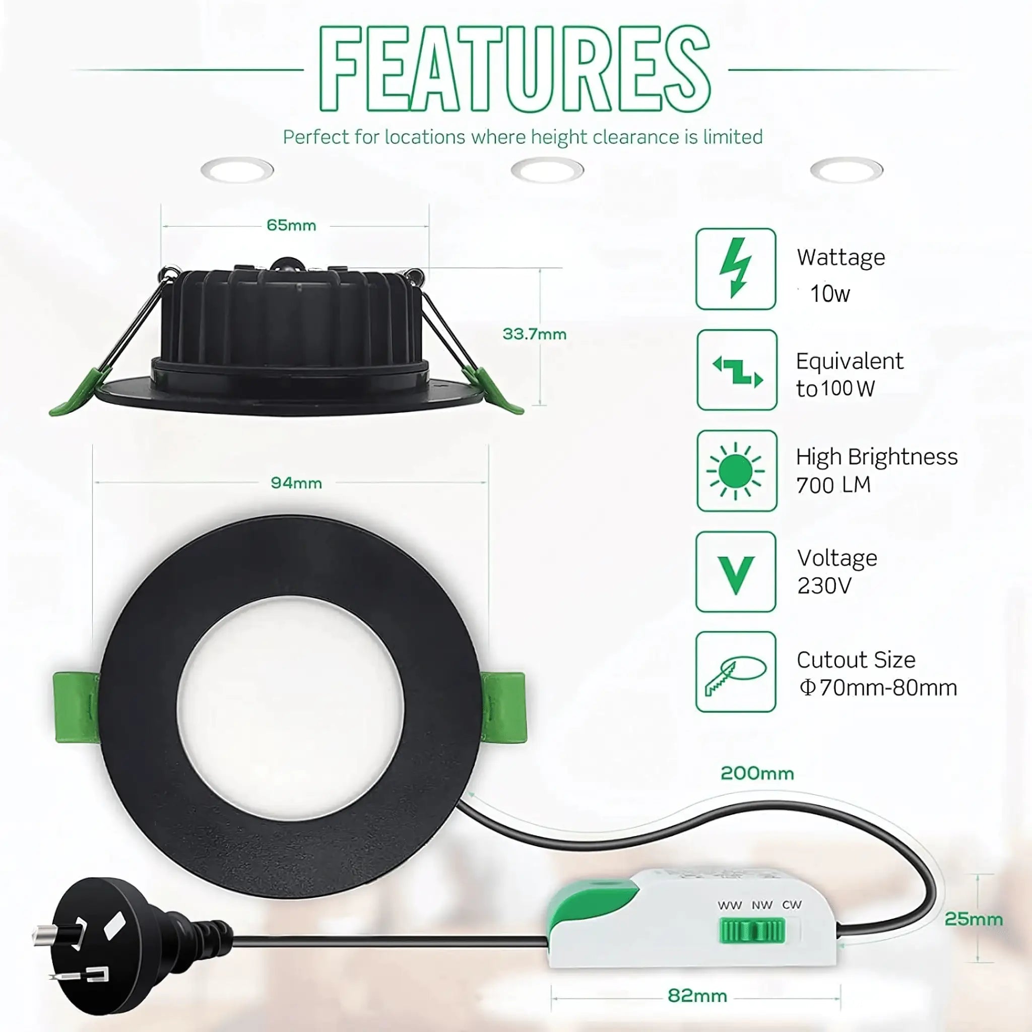 Green Earth Lighting Australia Home & Garden > Lighting 10W Tri-Colour Dimmable LED Downlight | 70mm Cut Out | Kakadu Mini GE-AL110SBL