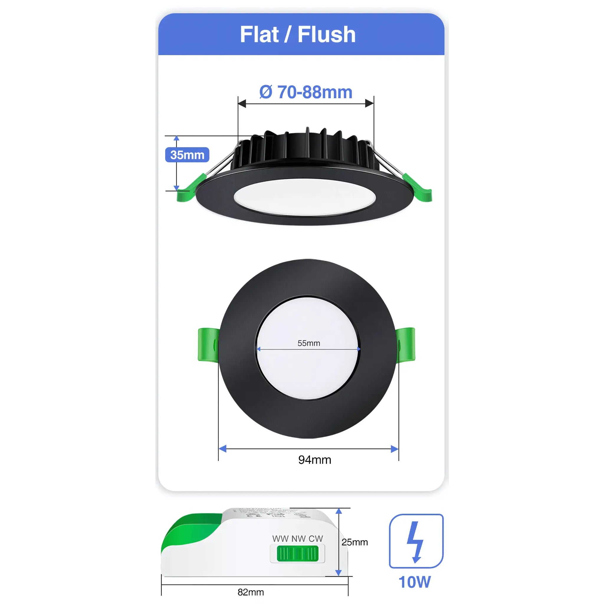 Green Earth Lighting Australia Home & Garden > Lighting 10W Tri-Colour Dimmable LED Downlight | 70mm Cut Out | Kakadu Mini GE-AL110SBL