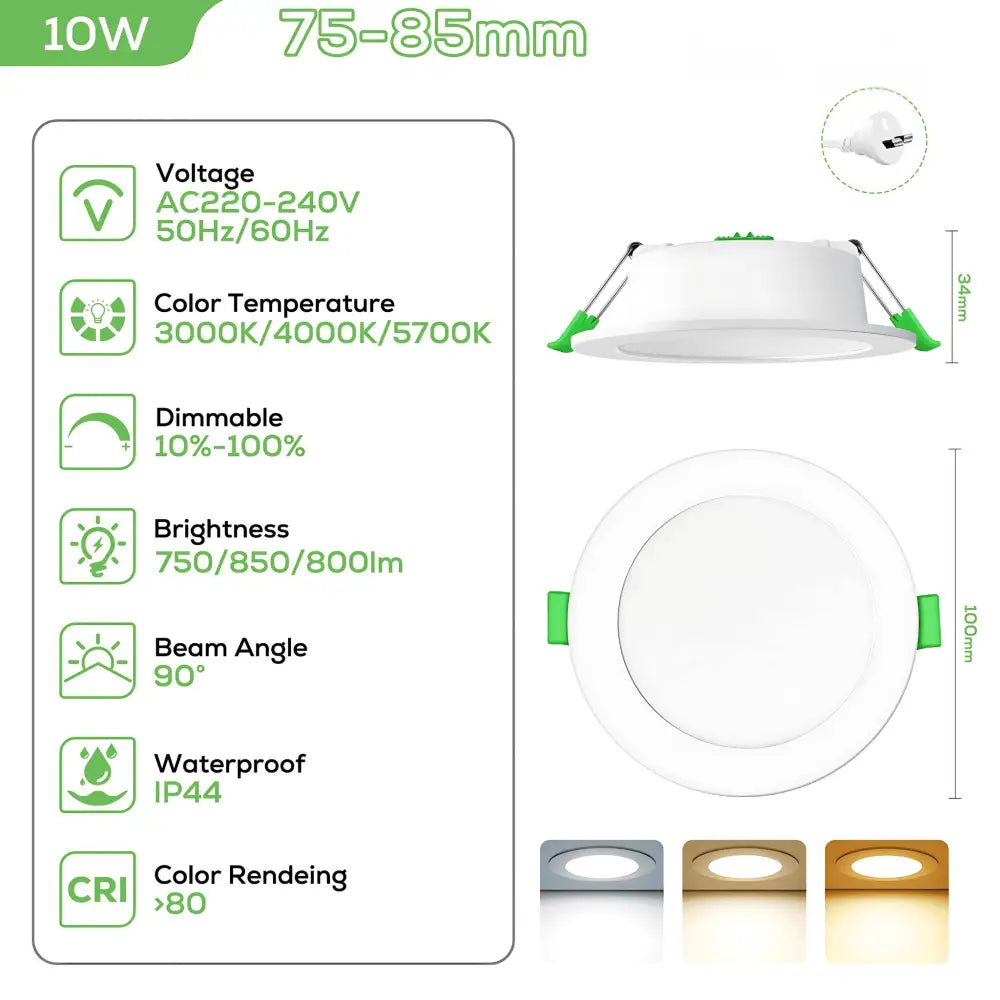 Green Earth Lighting Australia Home & Garden > Lighting 10W Tri-Colour Dimmable LED Downlight | 70mm Cut Out | Reno Sleek Mini Trade Pack RENOSLXM10