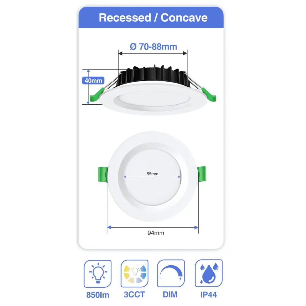 Green Earth Lighting Australia Home & Garden > Lighting Fixtures 10W Tri-Colour Dimmable LED Downlight | 70mm Cut Out | Uluru Mini ULURUMWH