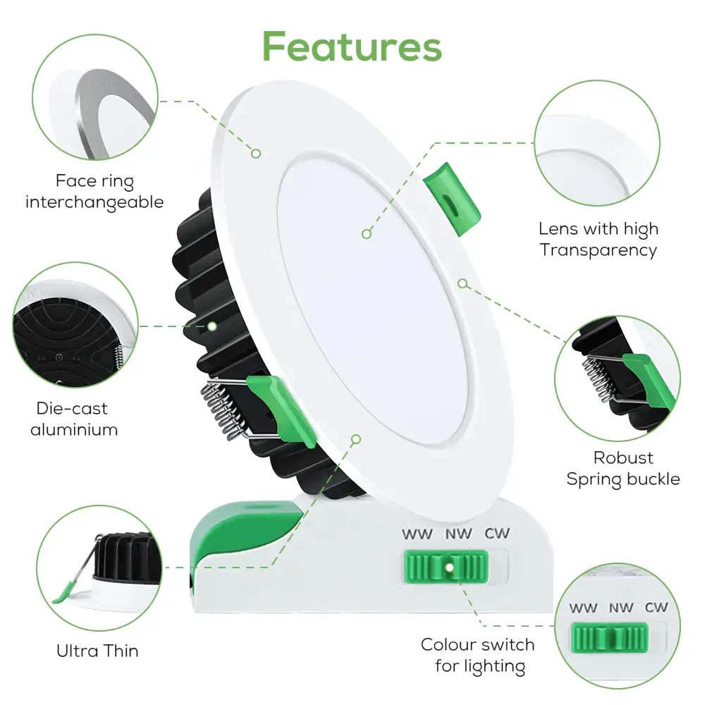 Green Earth Lighting Australia Home & Garden > Lighting Fixtures 10W Tri-Colour Dimmable LED Downlight | 70mm Cut Out | Uluru Mini ULURUMWH