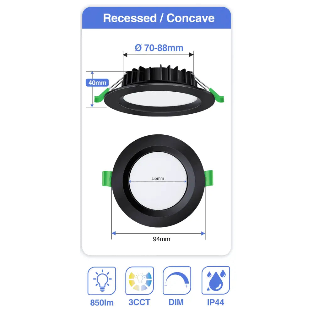 Green Earth Lighting Australia Home & Garden > Lighting Fixtures 10W Tri-Colour Dimmable LED Downlight | 70mm Cut Out | Uluru Mini ULURUMBK
