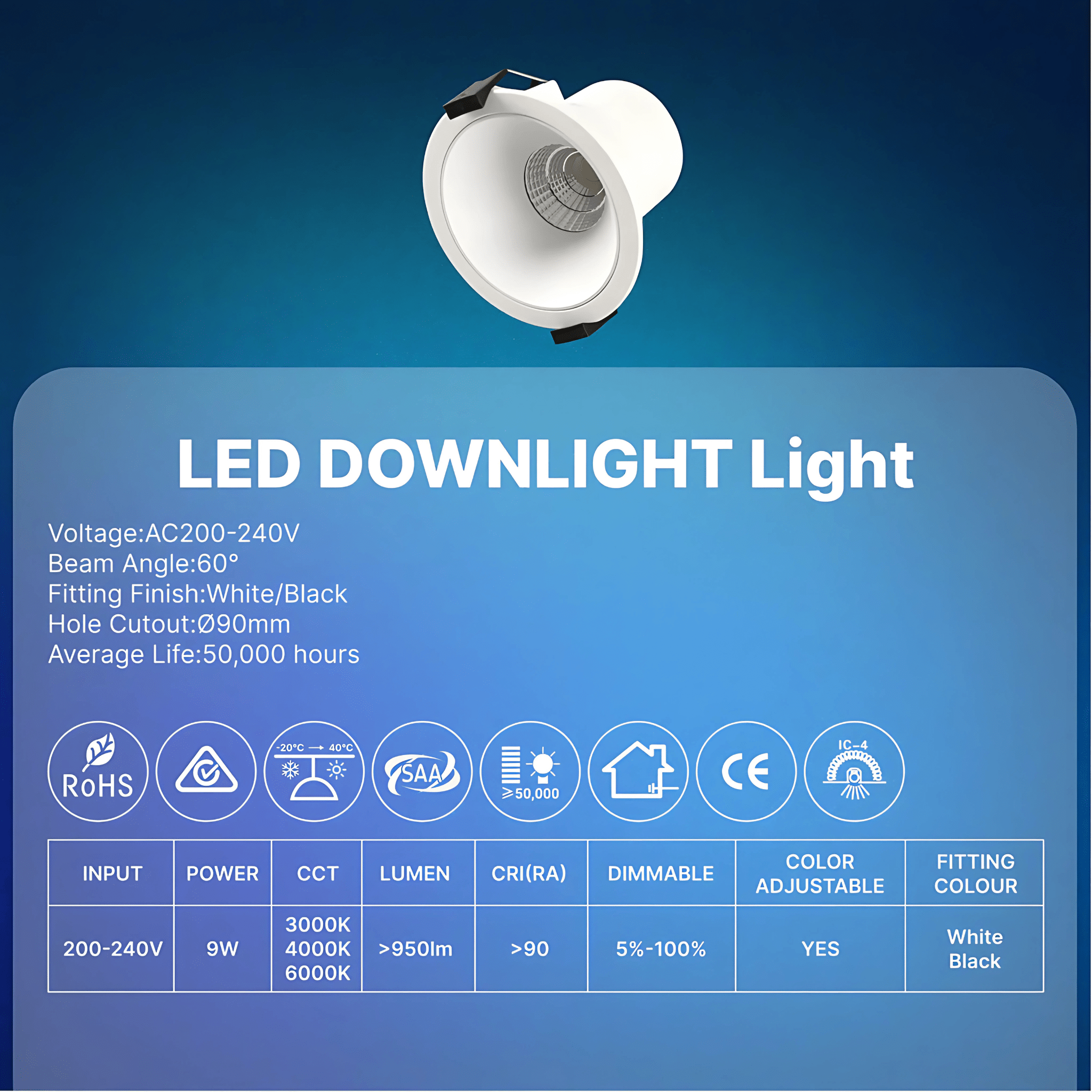 Green Earth Lighting Australia Home & Garden > Lighting 10W Tri-Colour Dimmable LED Downlight | 90mm Cut Out | Eureka CONEWH