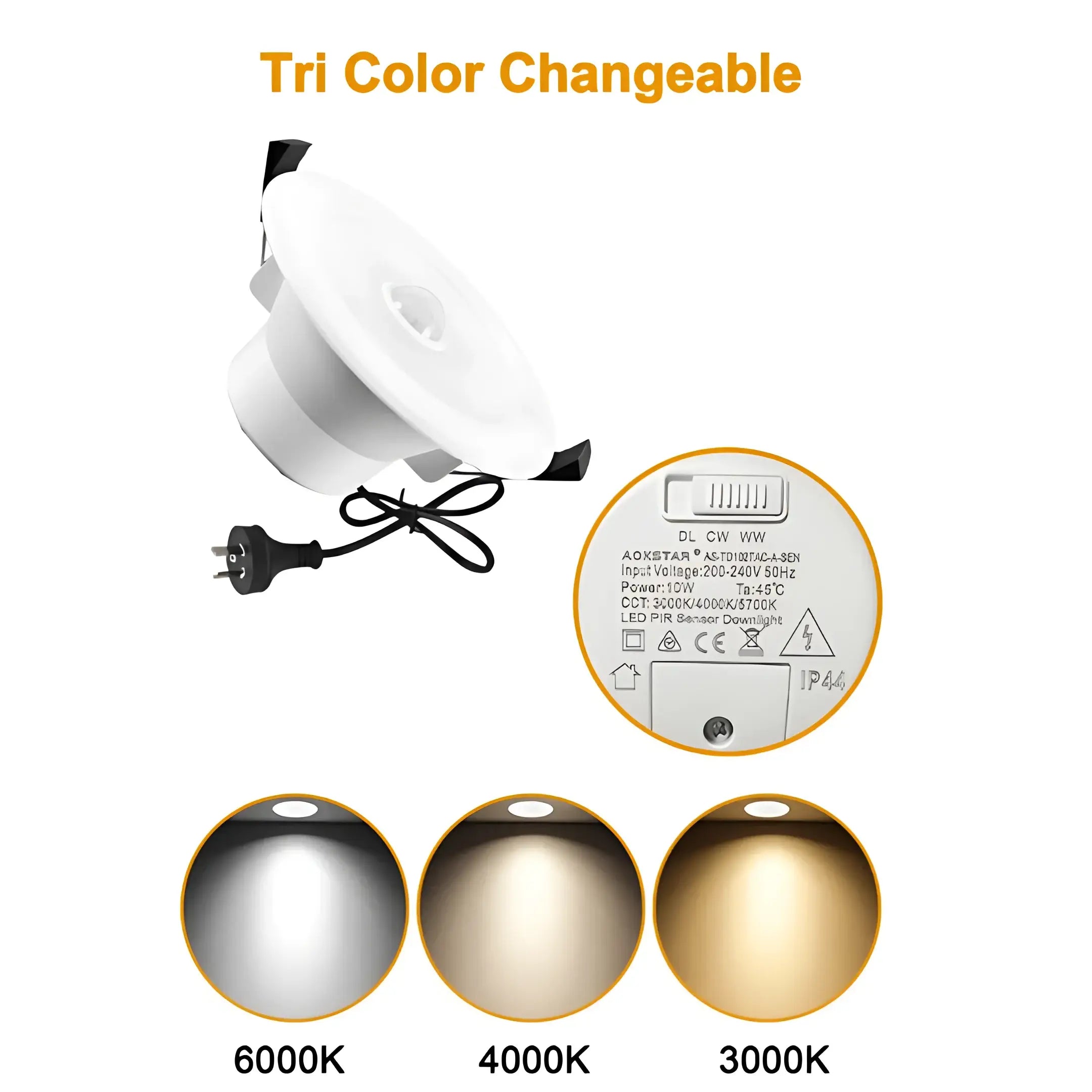 Green Earth Lighting Australia LED downlight 10W Tri-Colour Motion Sensor LED Downlight 90mm Cut out RENOSENSOR
