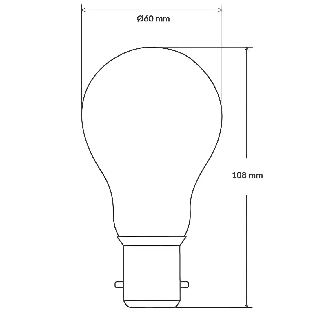 11w gls a60 led globe b22 warm white with clear glass and dimmable filament measuring 108 mm tall
