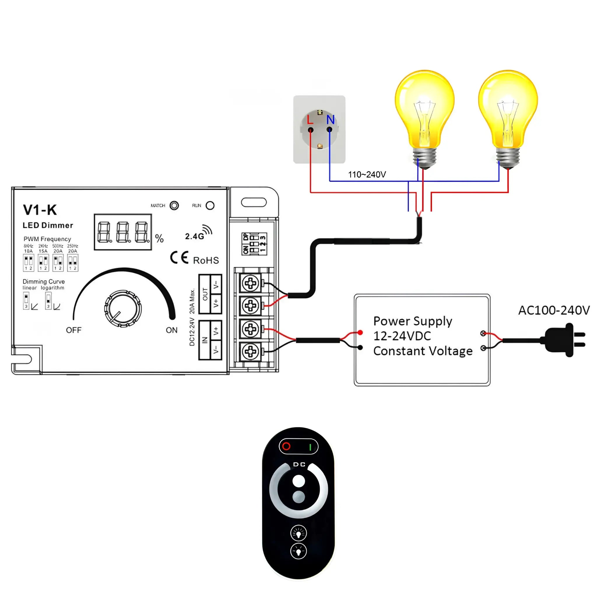 12 to 24 v Dc Wireless Dimmer Switch for Led Lights