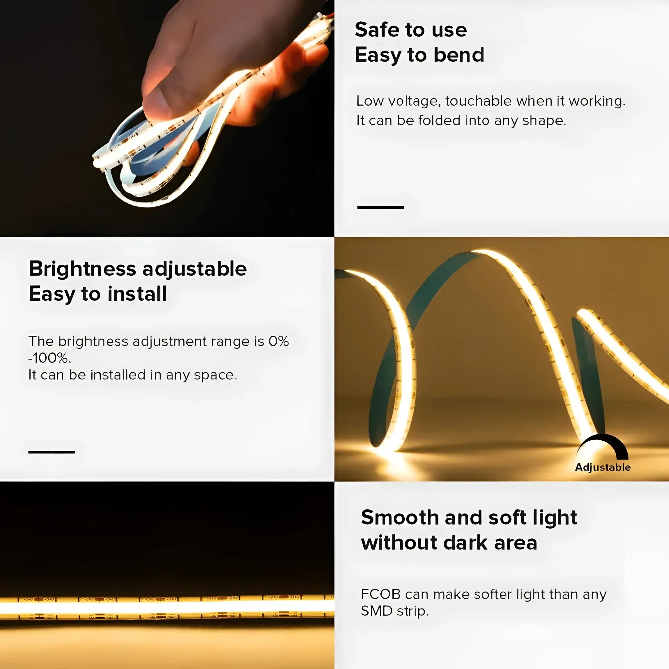 Cob Led Strip Light 12v Ip20 Dotless 4000k Indoor 11w/m