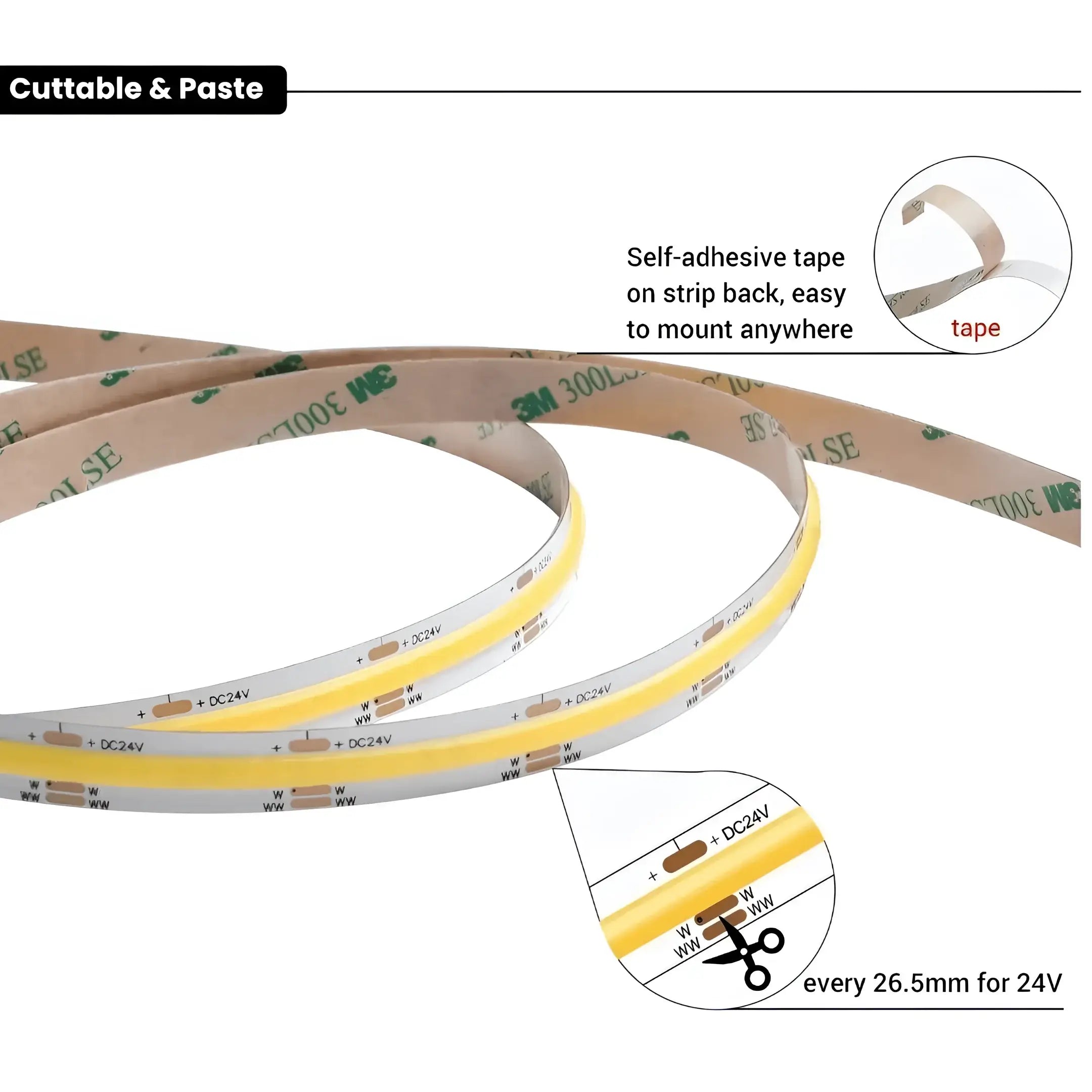 Cob Led Strip Light Kit Cct 14w/m – Dotless 5 Meter Set (ip20 Indoor)