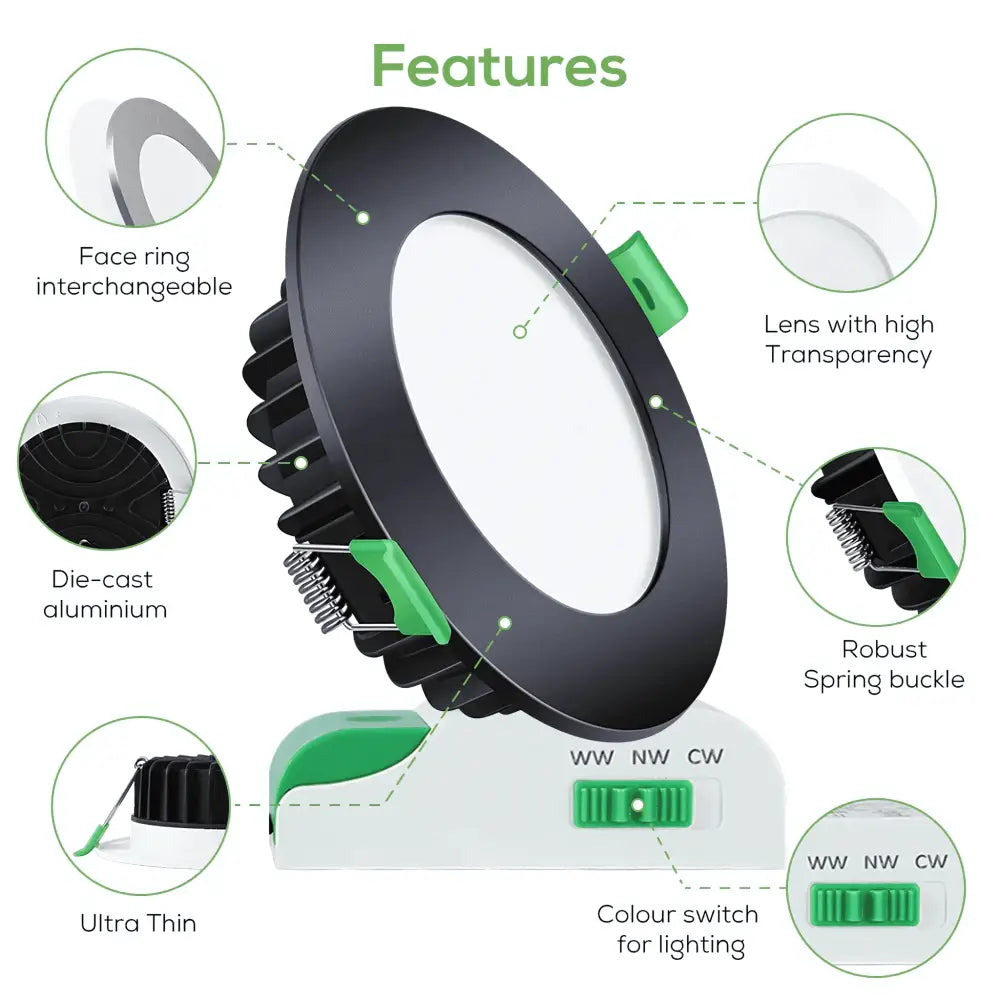 Green Earth Lighting Australia Home & Garden > Lighting > Ceiling Lights 12W Tri-Colour Dimmable LED Downlight | 90mm Cut Out | Matilda MATILDABL