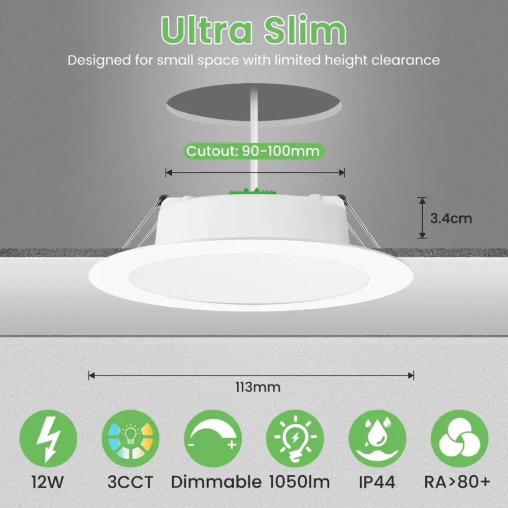Green Earth Lighting Australia Home & Garden > Lighting Reno Sleek 12W Tri-Colour Dimmable LED Downlight 90mm Cut Out RENOV2SL