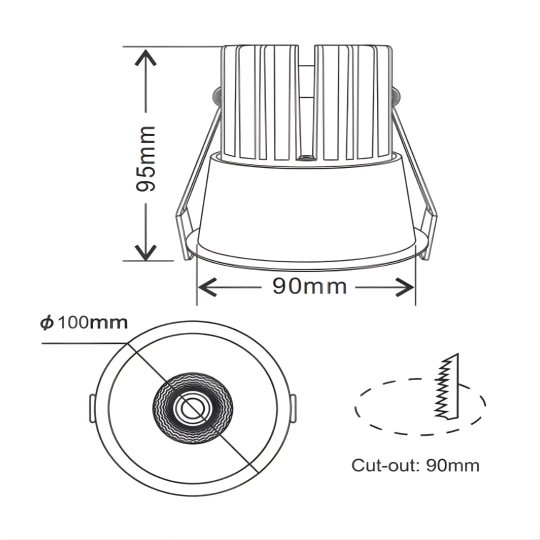12w Trimless Tiltable Tri-colour Ultra Low Glare Led Downlight