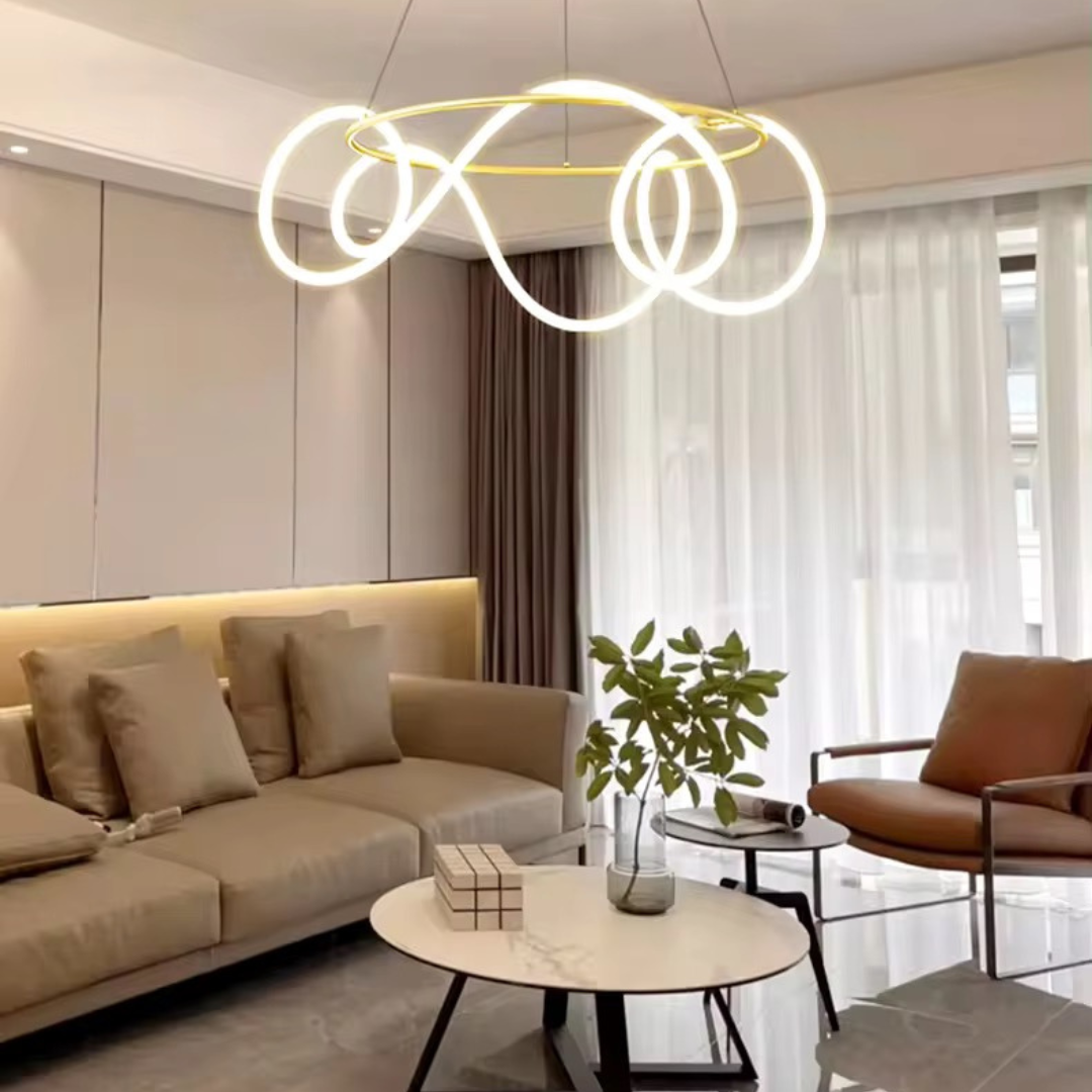 ORBIS SATIN BRASS 90W Circular LED Squiggle Pendant