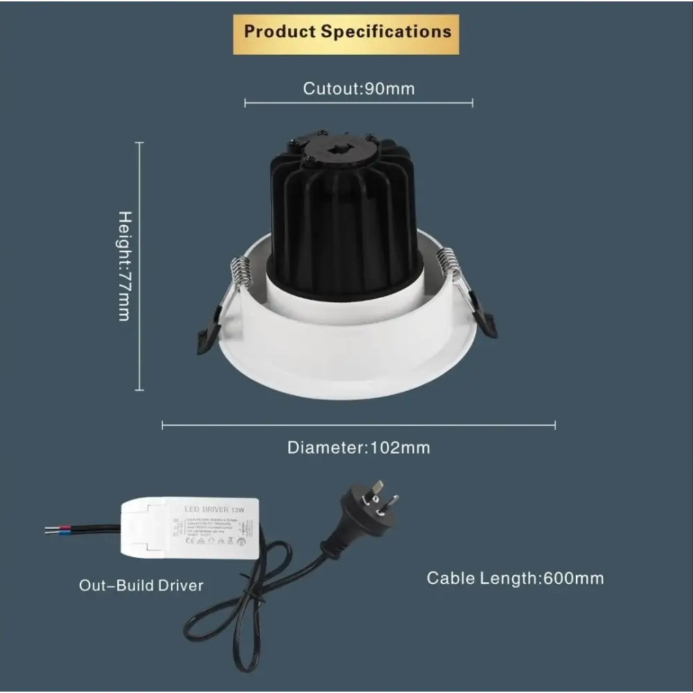 Eclux LED Downlight EYRE 13W Tri-Colour Dimmable COB Low-glare Tiltable LED Downlight 90mm Cut Out