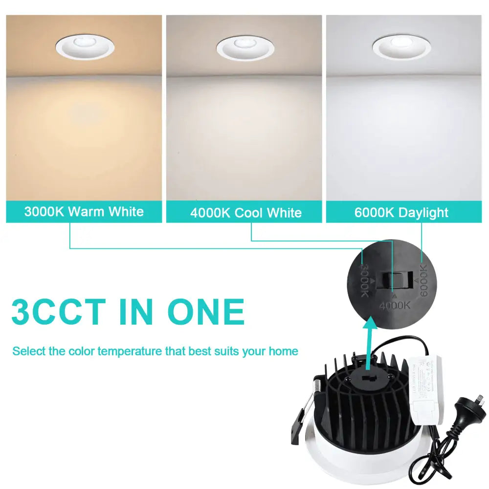 Green Earth Lighting Australia Home & Garden > Lighting 13W Tri-Colour Dimmable LED Downlight | 90mm Cut Out | Nullarbor AS-TD138TAC-A
