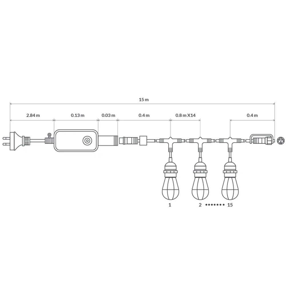 LiquidLEDs Lighting Festoon String 15 meter Smart Festoon String Lights with 15 LED Bulbs BF15B-SMART