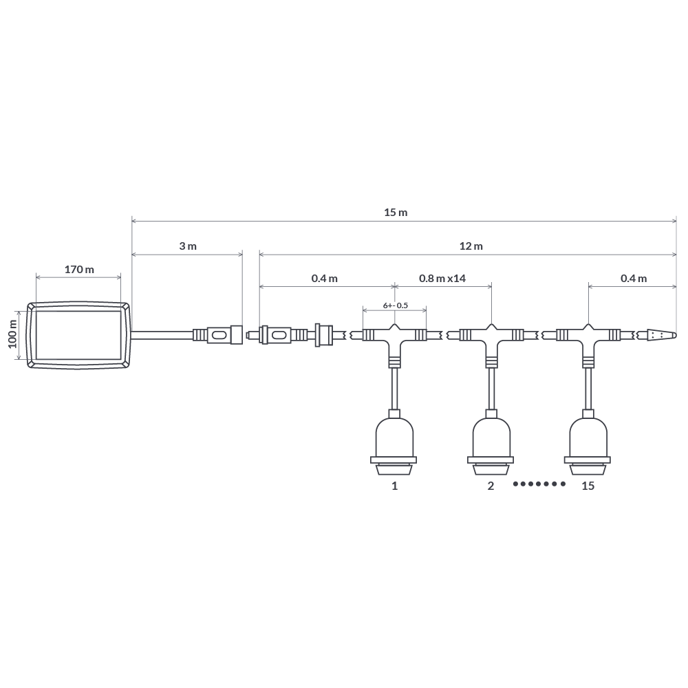 LiquidLEDs Lighting Festoon String 15 meter Solar Festoon String Lights with 15 LED Bulbs BF15B-SUN