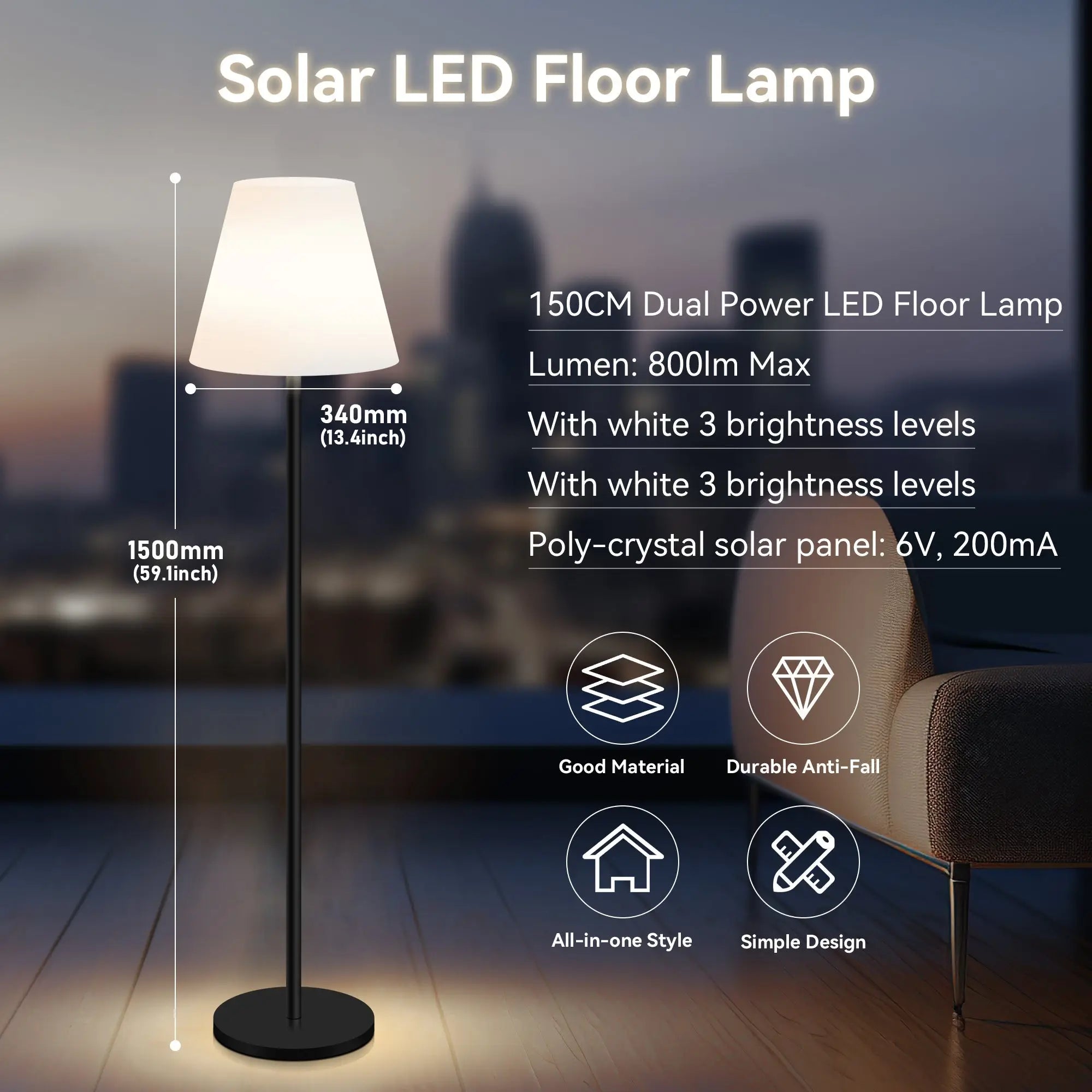 Dual power indoor outdoor 150cm solar led floor lamp with adjustable rgb and warm white brightness by lexi lighting