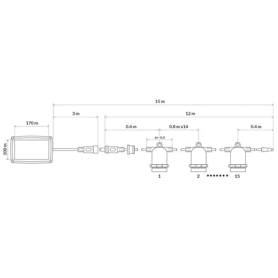 15 meter Solar Festoon String Lights with 15 LED Bulbs