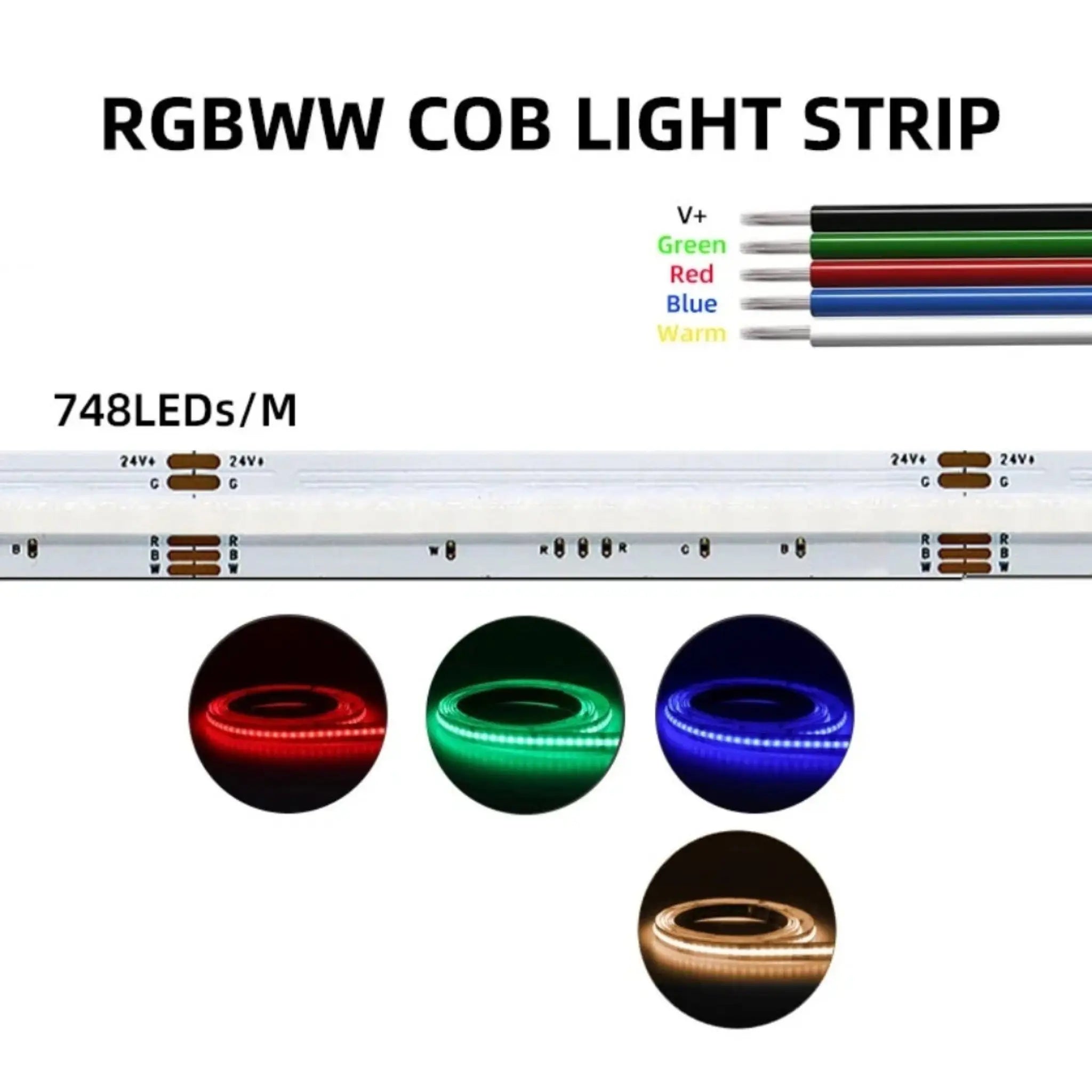 15w/m Rgbww Ip20 Cob Led Strip Light | 12mm Width