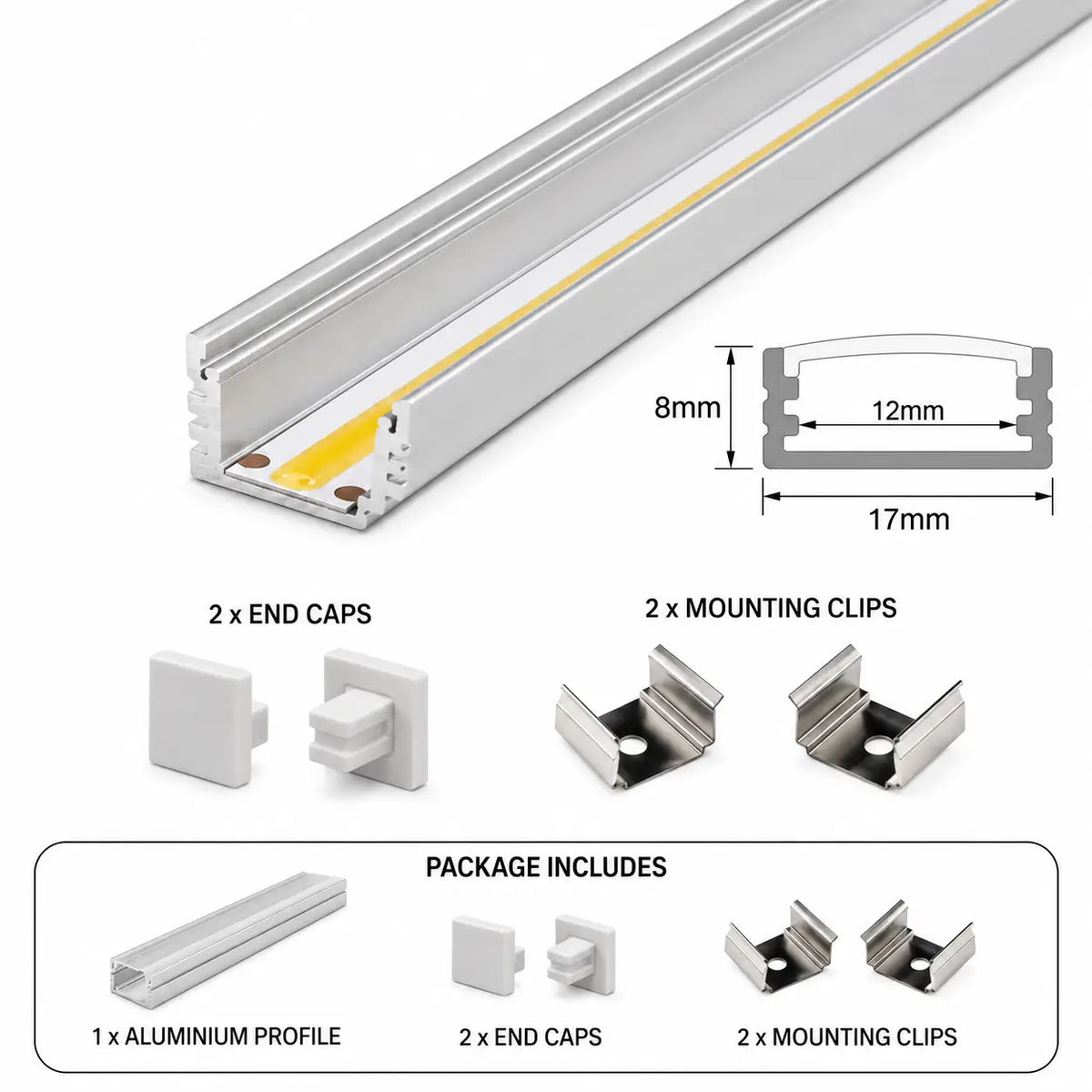 1707 Surface Mount Aluminium Profile Kit – Silver Finish