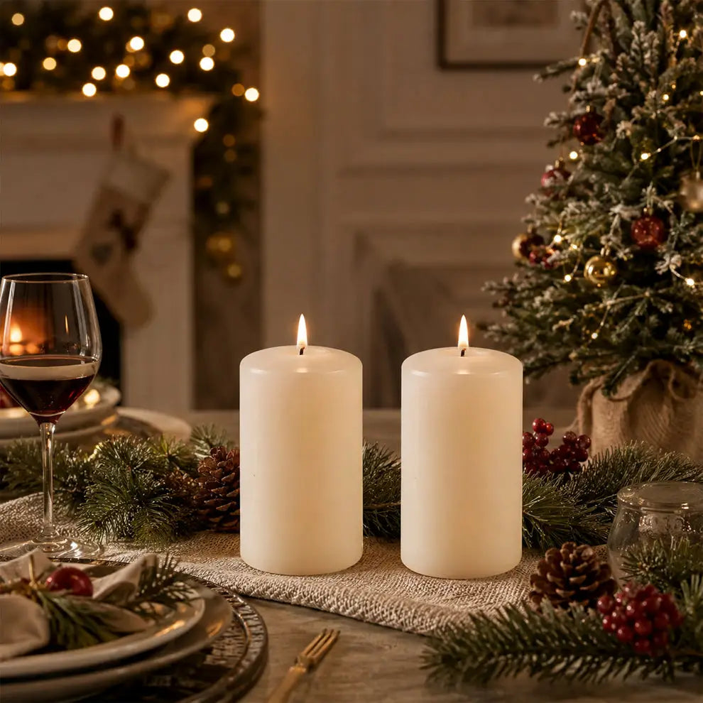 Lexi Lighting Set of 2 LED Ivory Wax Pillar Candles – 3 Sizes