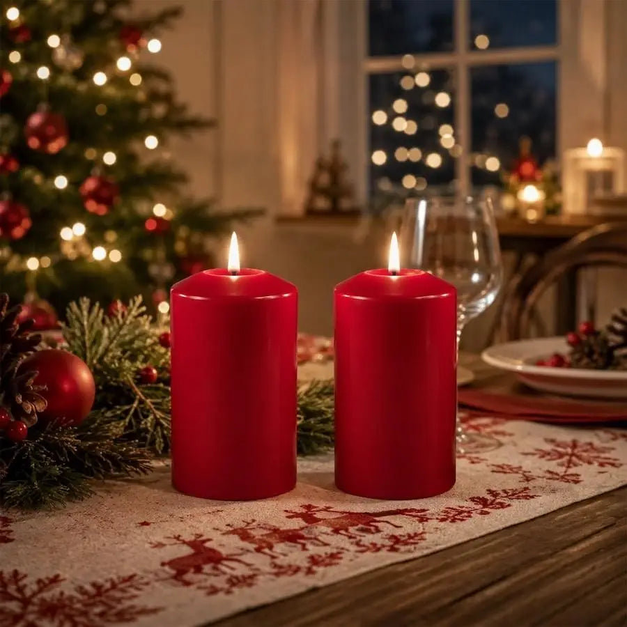 MEDIUM Lexi Lighting Set of 2 LED Red Wax Pillar Candles – 3 Sizes
