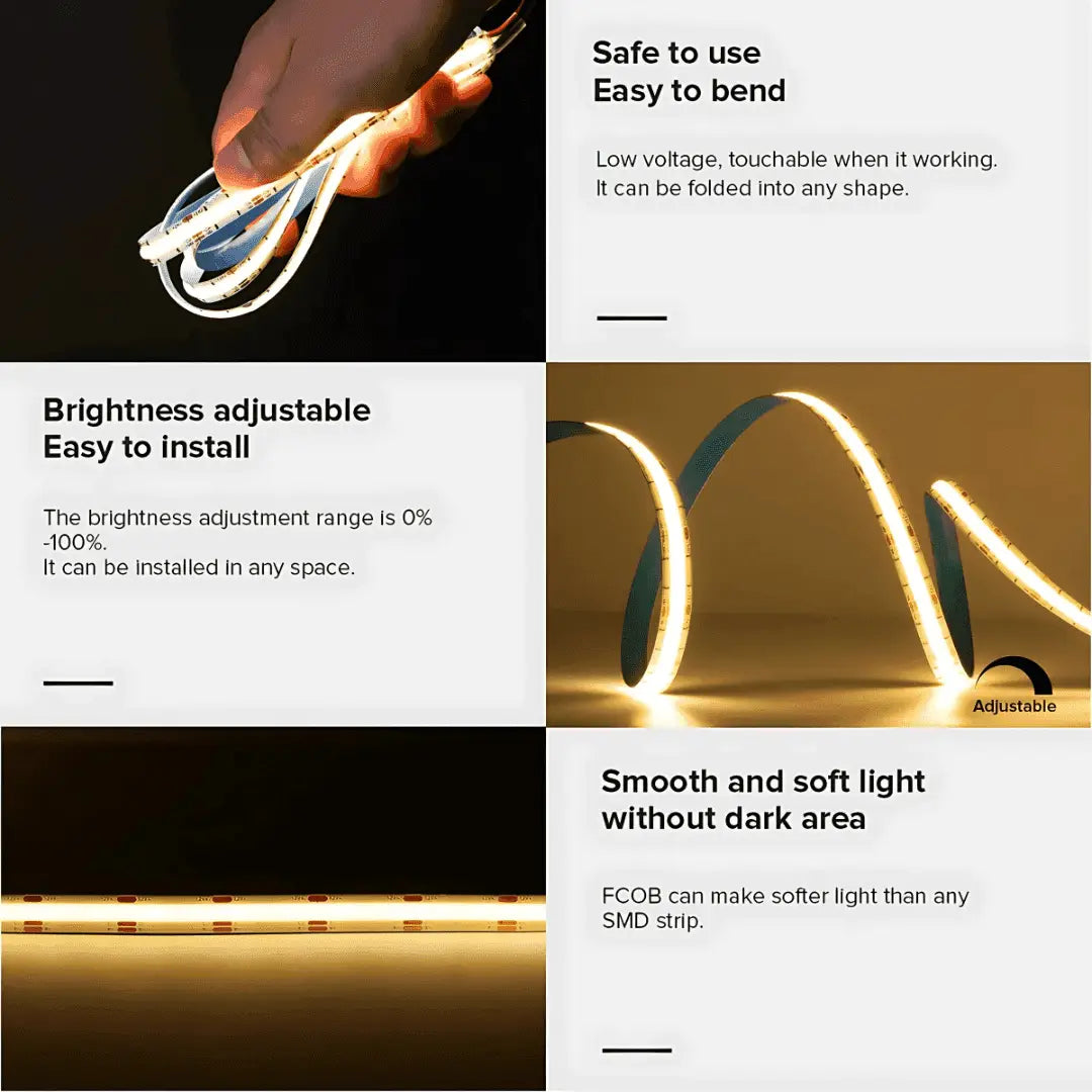 Cob Led Strip Light Double Row 18w/m – Dotless Cool White (ip20 Indoor)