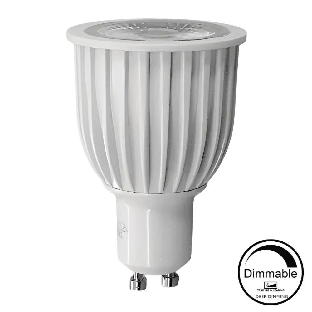 8W GU10 dimmable LED bulb in warm white with aluminium heat sink, ideal for home and retail lighting. Emits 620 lumens with 60° beam angle.
