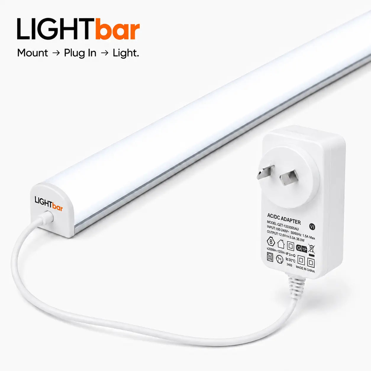 1m Daylight Directional Under Cabinet LED Light Bar - Plug & Play Silver