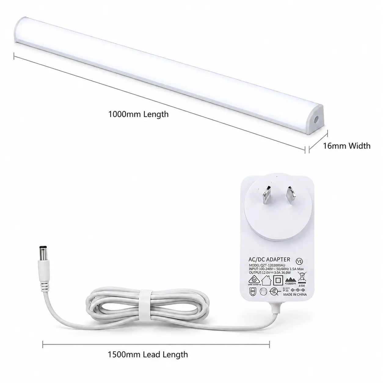 1m Daylight Directional Under Cabinet LED Light Bar - Plug & Play Silver