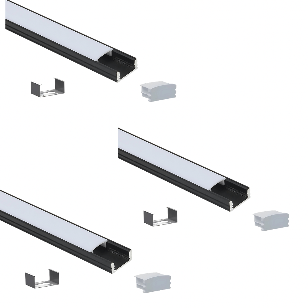 Green Earth Lighting Australia Aluminium extrusion 3 x 1 meter Kit 1M Kit Surface Mount Shallow Aluminium Profile - Black 17mm x 7mm GE-409B-3