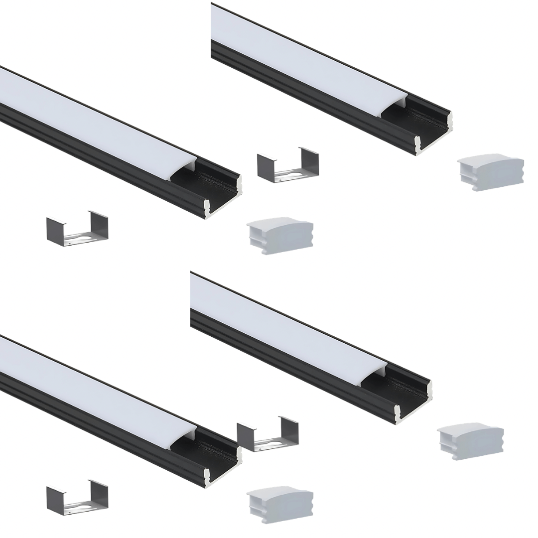 Green Earth Lighting Australia Aluminium extrusion 4 x 1 meter Kit 1M Kit Surface Mount Shallow Aluminium Profile - Black 17mm x 7mm GE-409B-4