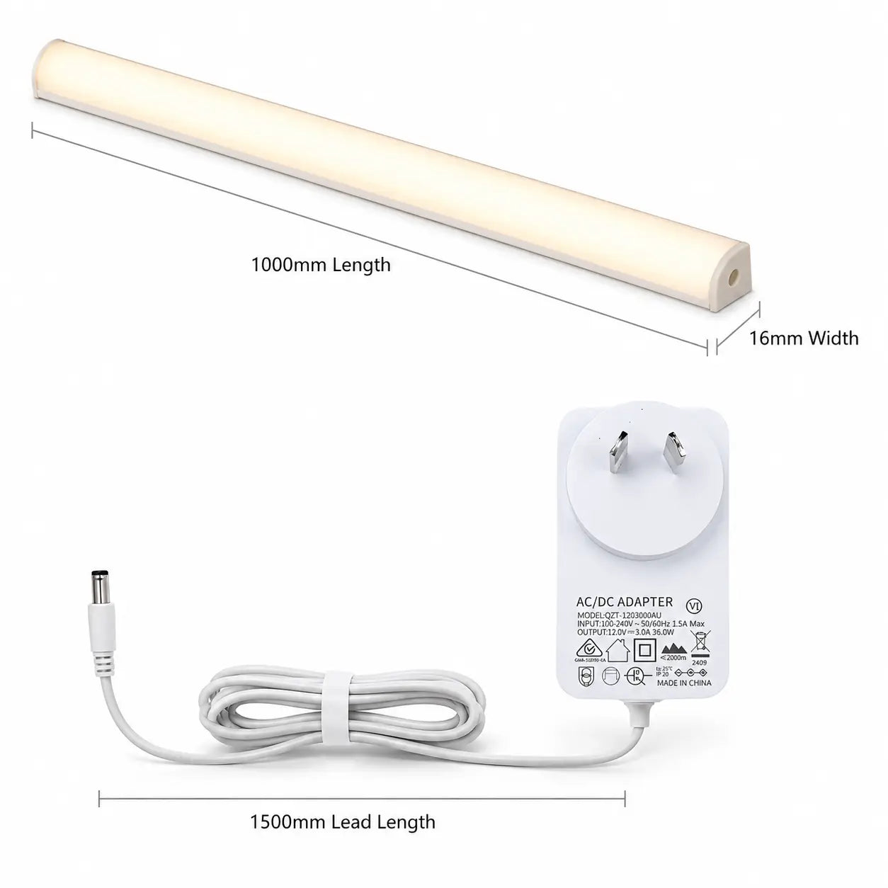 1m Warm White Directional Under Cabinet LED Light Bar - Plug & Play Silver