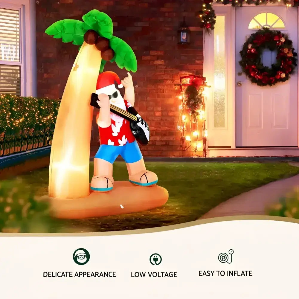 2.1M Christmas Inflatable Santa Guitar Led Illuminated Decorations