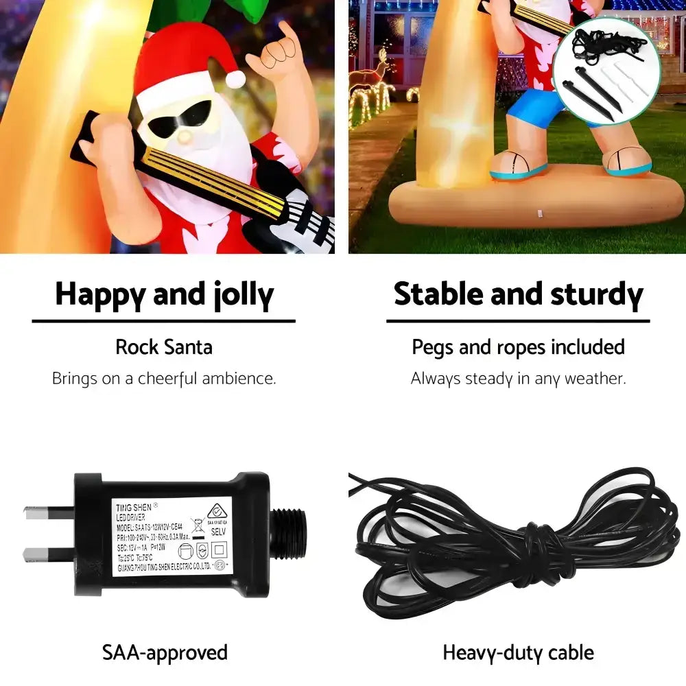 2.1M Christmas Inflatable Santa Guitar Led Illuminated Decorations