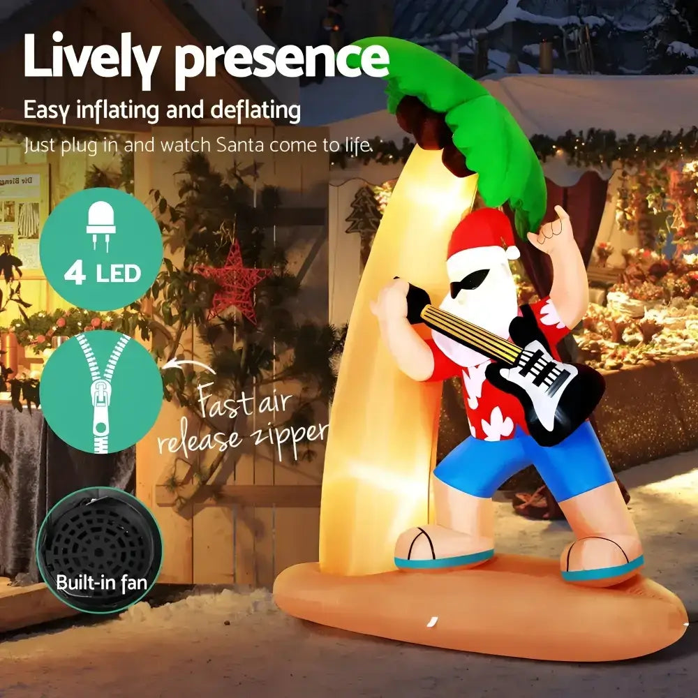 2.1m Inflatable Santa with Guitar - Festive Led Decor
