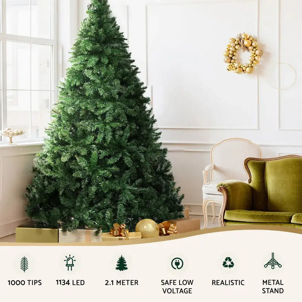 2.1m Led Pre-lit Christmas Tree - Easy Setup & Storage