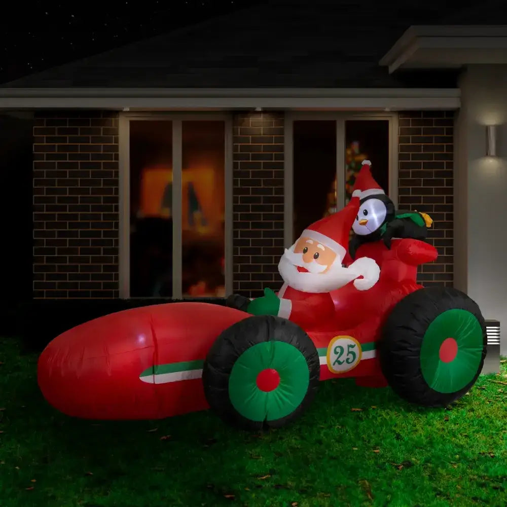 2.25m Santa Race Car Inflatable - Festive Holiday Decor