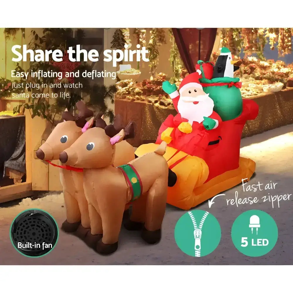 2.2m Inflatable Santa Sleigh Decorations with Led