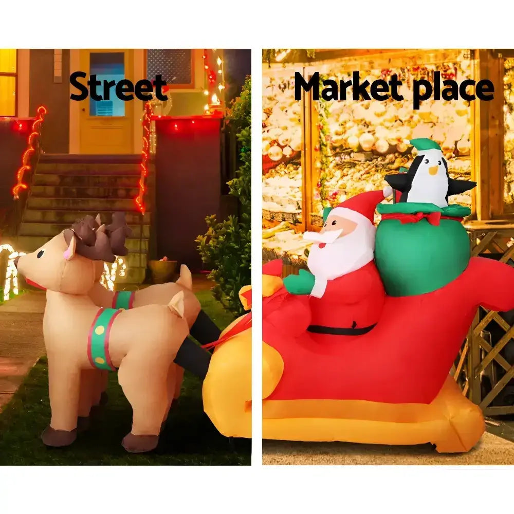2.2m Inflatable Santa Sleigh Decorations with Led