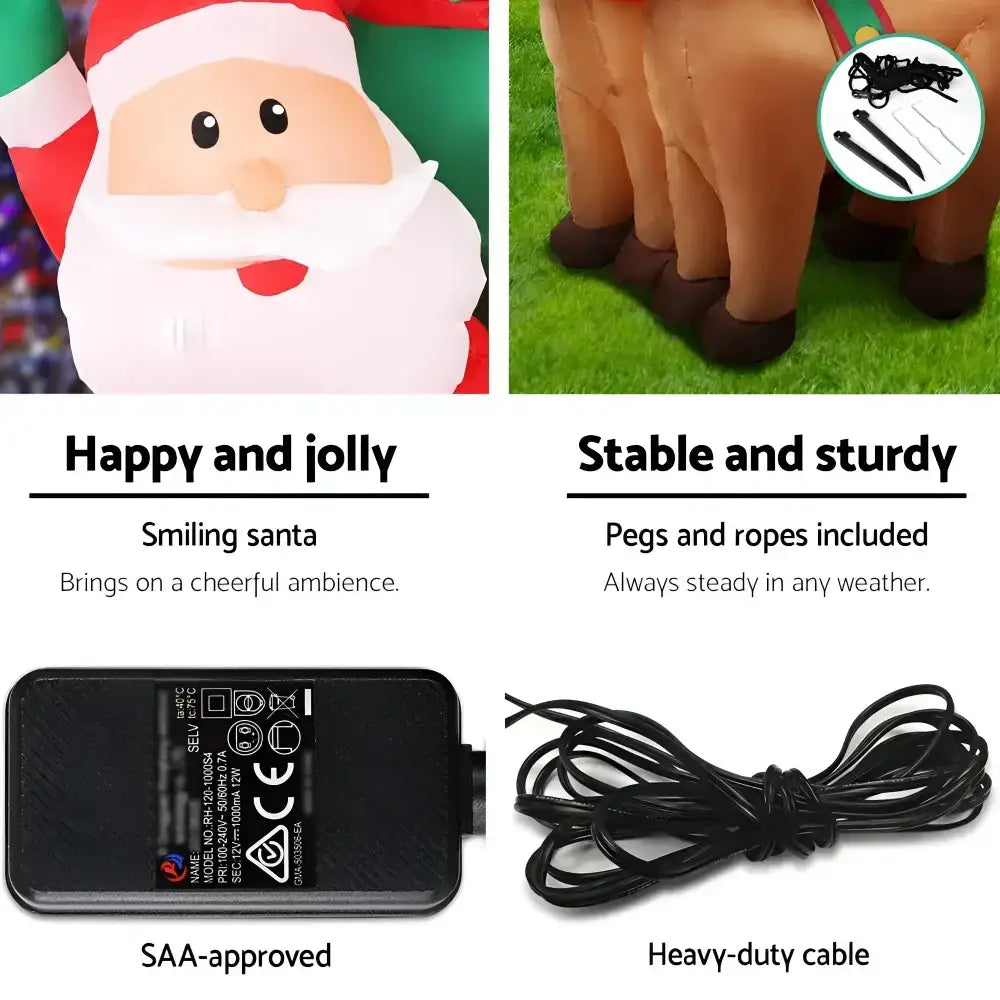 2.2m Inflatable Santa Sleigh Decorations with Led