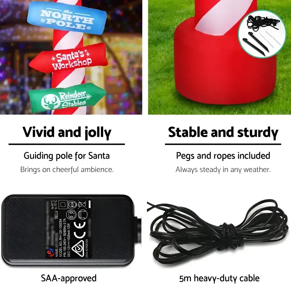 2.4M Christmas Inflatable Candy Pole Illuminated Decorations