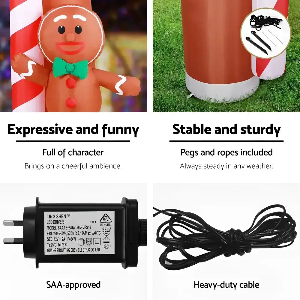 2.8M Christmas Inflatable Archwary Ginger Illuminated Decorations