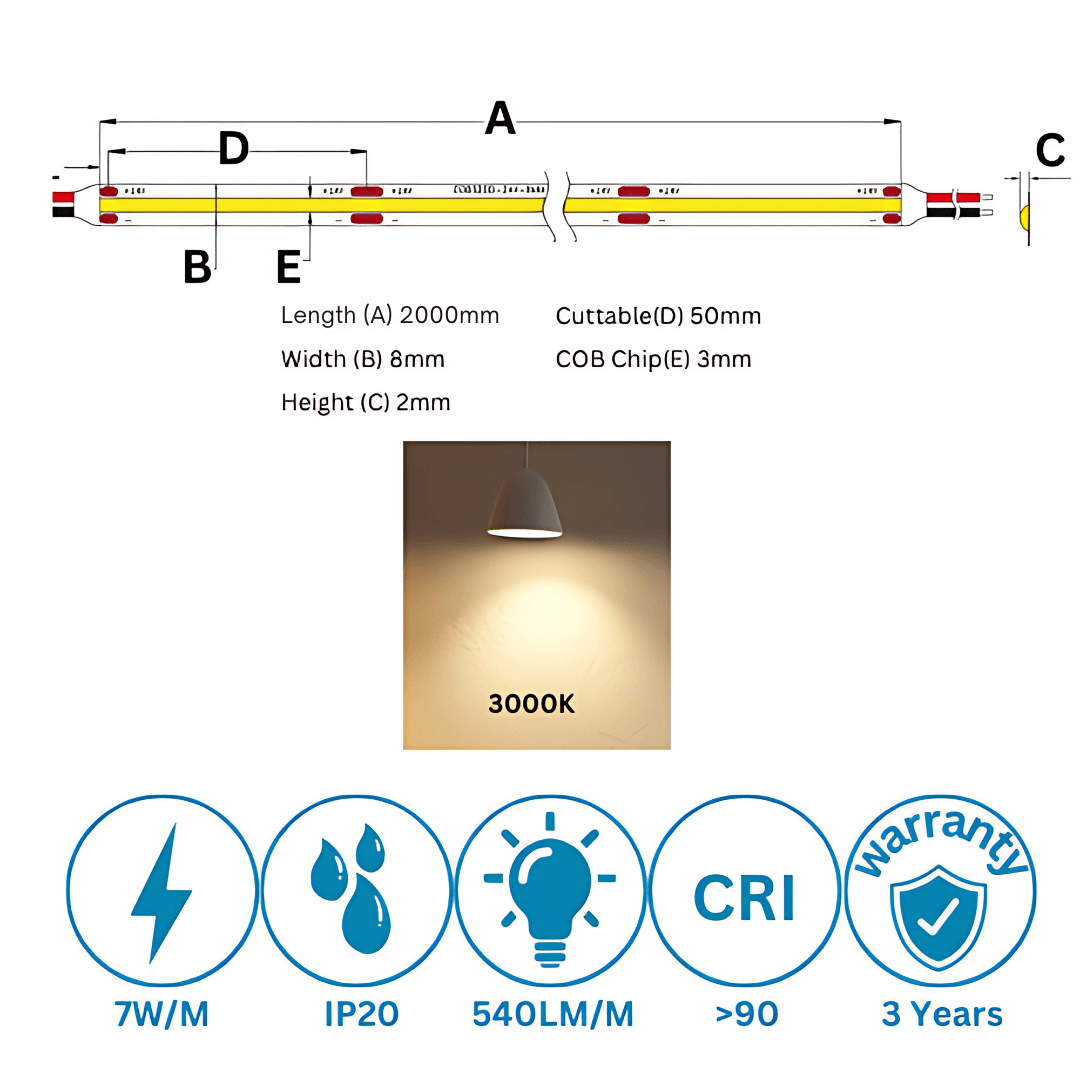 Green Earth Lighting Australia LED Strip light 2 meter COBRA Home 14W Dotless LED Strip Kit - Warm White COBRAHOME2M3K