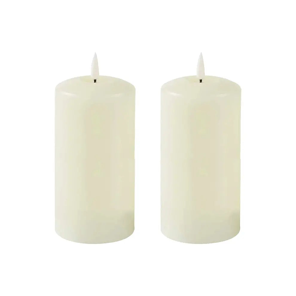 Led Ivory Wax Pillar Candles Set of 2 Real Wax - 23.5cm