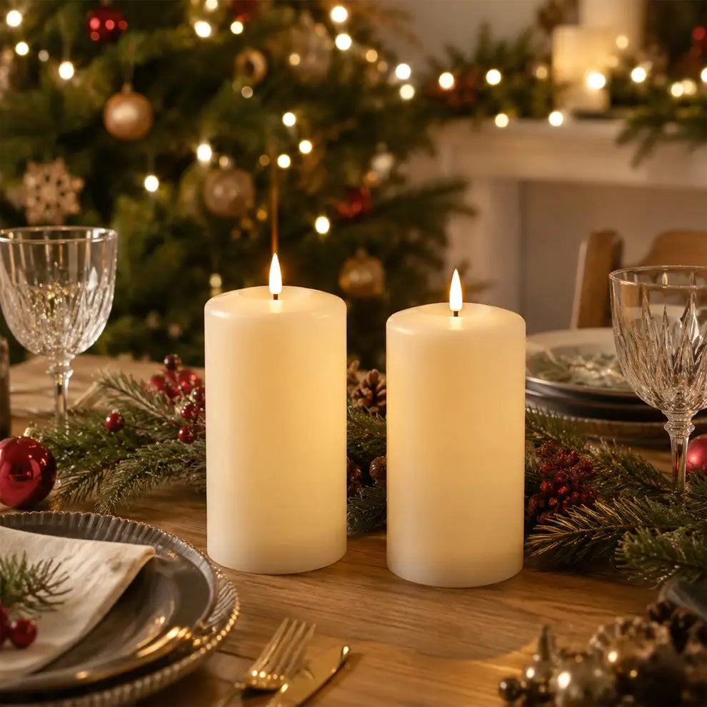 Lexi Lighting Set of 2 LED Ivory Wax Pillar Candles – 3 Sizes