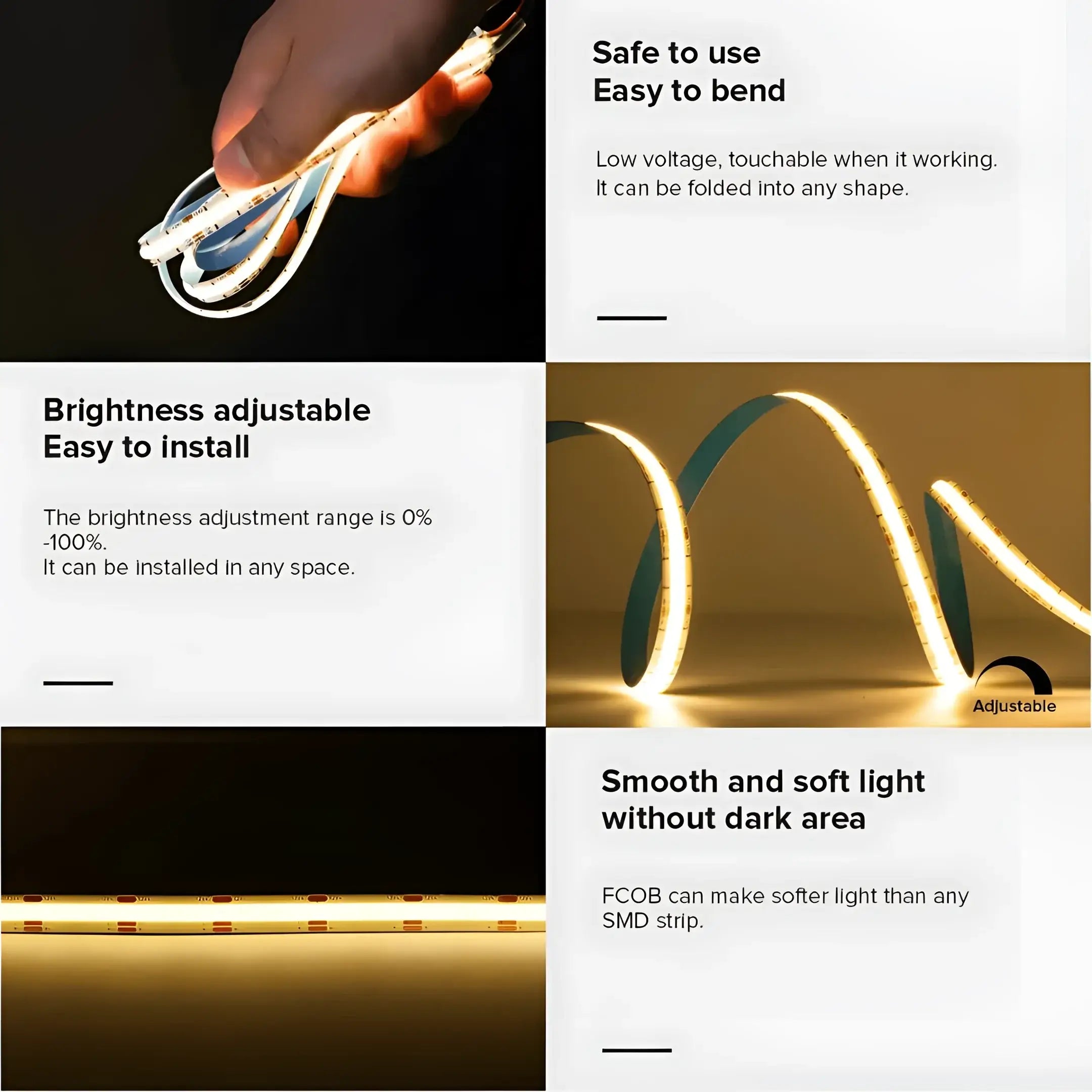 25w/m 4000k Ip20 Cob Led Strip Light | 12mm Width Dual