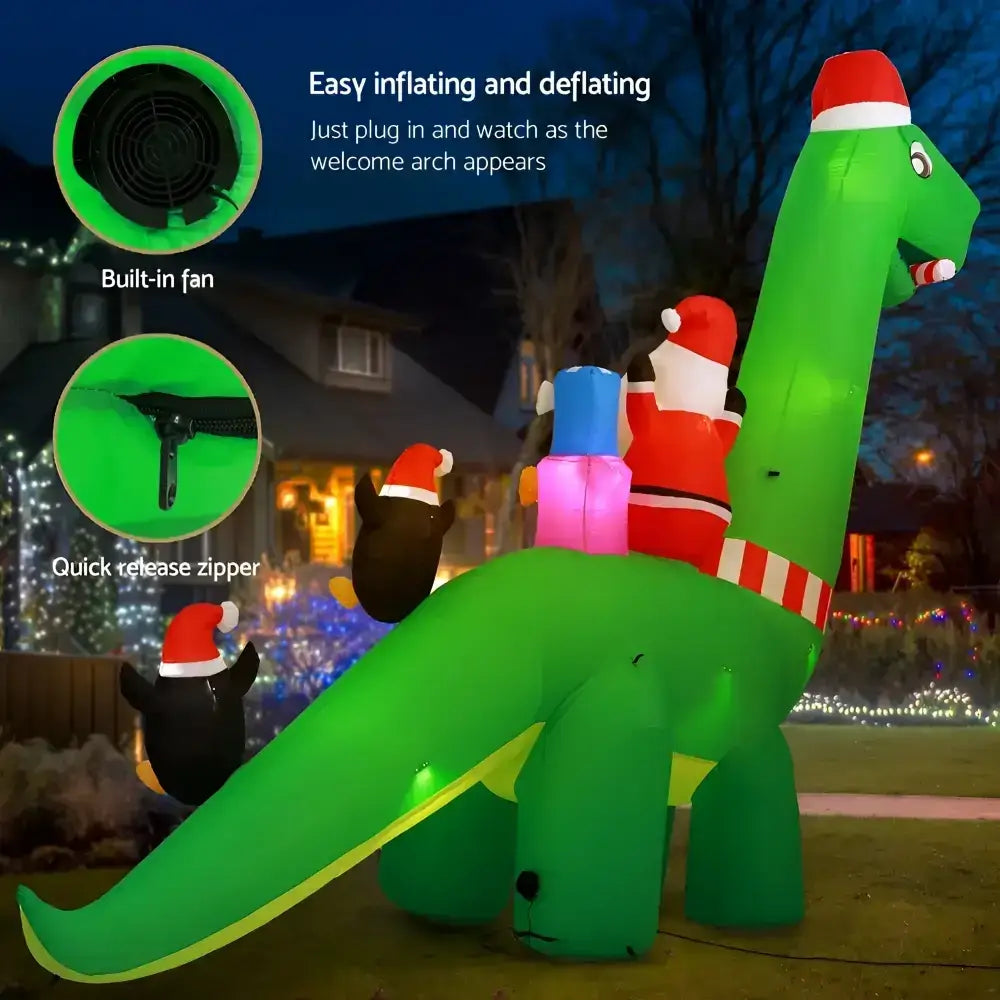 3.8M Giant Christmas Inflatable Santa Dinosaur Illuminated Decorations
