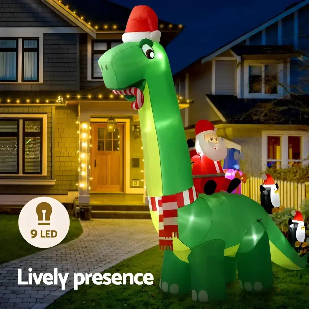 3.8M Giant Christmas Inflatable Santa Dinosaur Illuminated Decorations