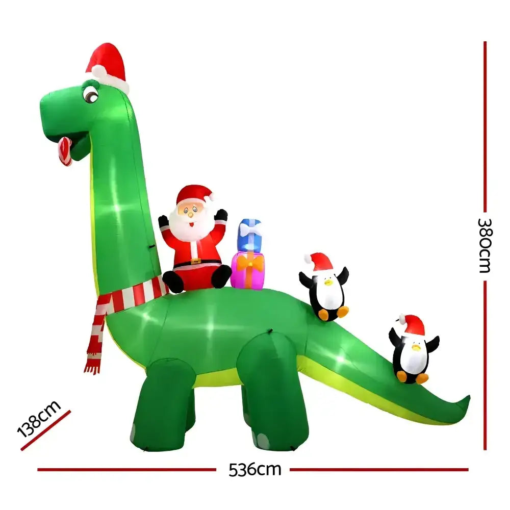 3.8M Giant Christmas Inflatable Santa Dinosaur Illuminated Decorations